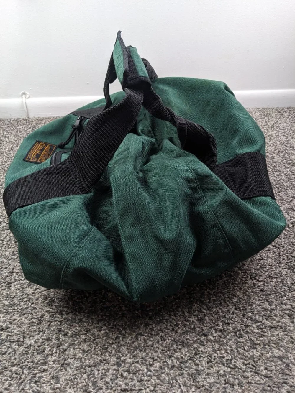Vintage 90s Eddie Bauer Duffle Bag Canvas Double Strap Green Gym Travel 29L